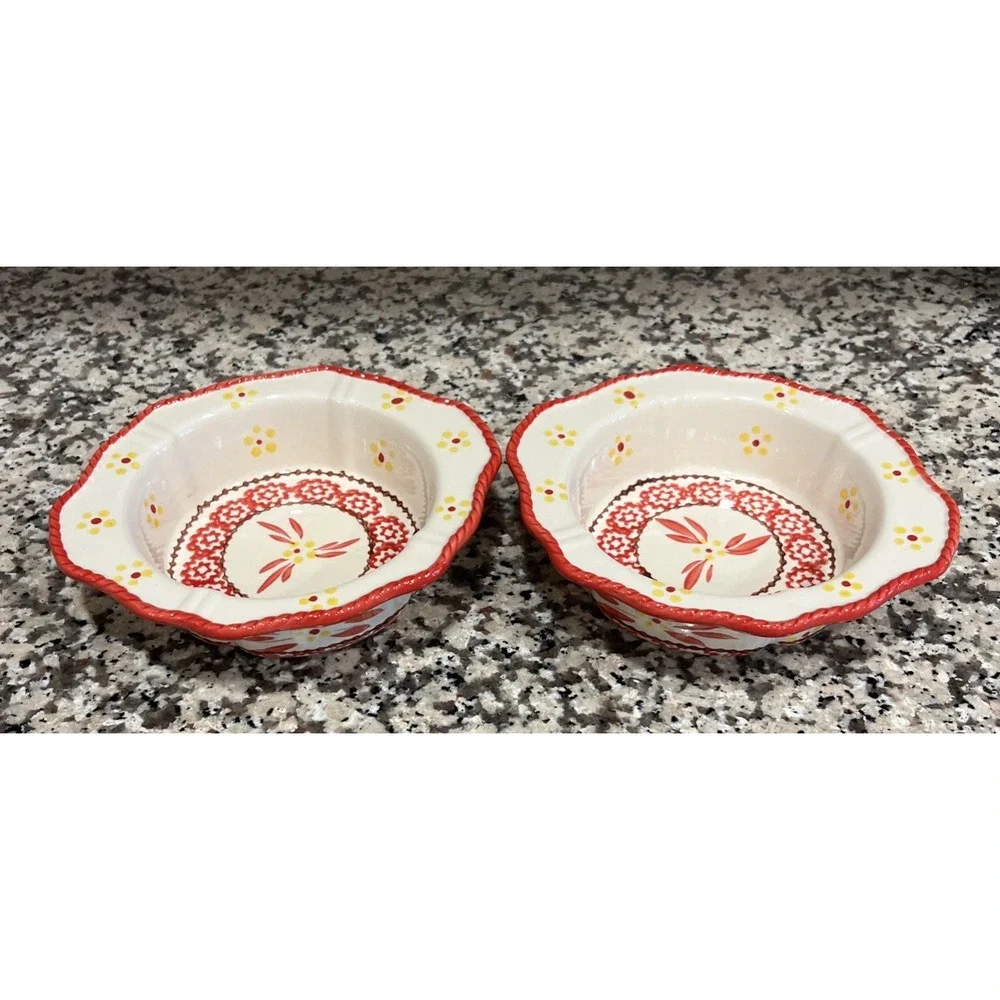 Set Of 2 Temp-Tations Old World Red 12 Oz Baking Dish PPP-SQ-941596 Scalloped 7
